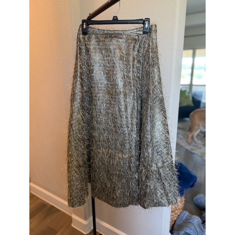 NWT Tuckernuck Esme Pewter Metallic Tinsel Fringe Midi Party Skirt S MSRP:$228